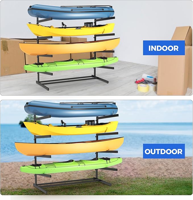 Kayak Storage Rack, Heavy Duty Adjustable Freestanding Kayak Stand with Wheels or Protection Pad for Kayaks, SUPs, Canoe and Paddleboard Kayak Rack for Indoor & Outdoor Use