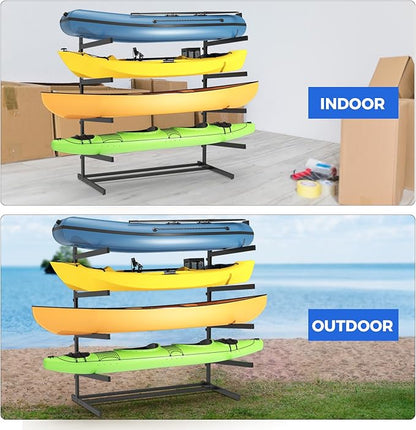 Kayak Storage Rack, Heavy Duty Adjustable Freestanding Kayak Stand with Wheels or Protection Pad for Kayaks, SUPs, Canoe and Paddleboard Kayak Rack for Indoor & Outdoor Use