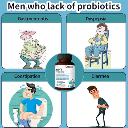 NATURE TARGET Probiotics for Men with Men Care Supplement, Prebiotics & Probiotic for Men's Digestive and Immune Health,60 Billion CFUs & 14 Strains Shelf Stable, Gluten & Soy Free (90 Tablets)