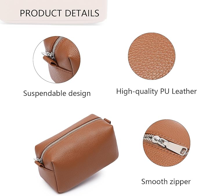 PU leather Organizer Bag Lightweight Cosmetic Bag with Ring Clasp Perfect Travel Makeup Bag for Women (Saddle Brown/PU)