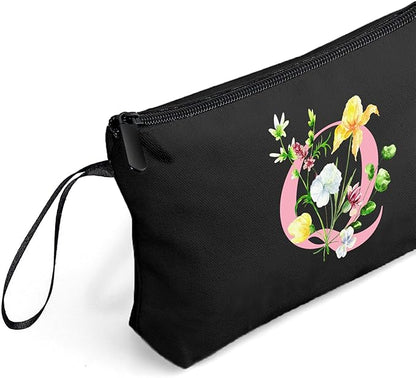 SEAMOON Women Birthday Unique Initial Funny Gifts for Teenage Girl Sister Friends Bridesmaid Personalized Travel Make up Cosmetic Bag with Mirror Valentines Mothers Day Christmas Graduation Q