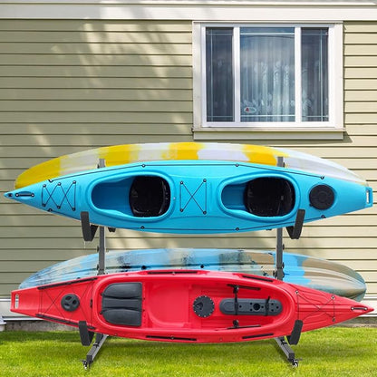 Bonnlo Kayak Stand Freestanding Storage Rack for Kayak Canoe Boat Paddle Board SUP Surfboard for Indoor Outdoor Garage, Shed, Dock with Lockable Wheels Wide Adjustable