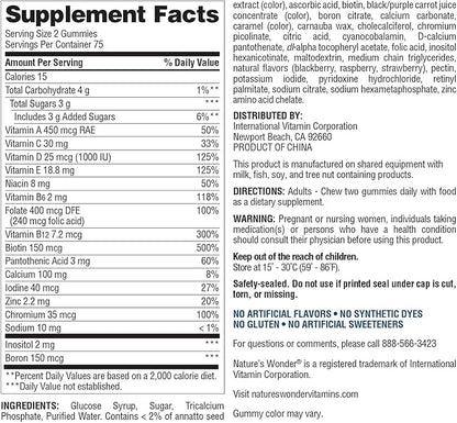 Nature's Wonder Women's Multivitamin Gummies, Supports Energy, Metabolism, Bone and Immune System Health with Vitamins A,C,D,B6, B12, Biotin, Folic Acid, 75 Day Supply, 150 Count