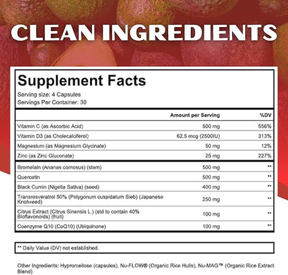 CORE Immunity - Immune Health Supplement - Daily Immune Booster & Multivitamin - Quercetin & Bromelain - Antioxidant & Free Radical Protection - 120 ct.