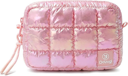 Quilted Cosmetic Bag, Puffer Makeup Bags, Crossbody Purses for women,Cute Travel Toiletry Bag for Women (Dazzling Light Pink)