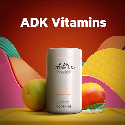 Codeage ADK Vitamis Supplement - Essential Vitamin A, Vitamin D3 5000 IU, Vitamin K1 & K2 (MK4 & MK7) - 6-Month Supply - A D K Vitamins, 1 Capsule per Serving, Non-GMO, Gluten-Free - 180 Capsules