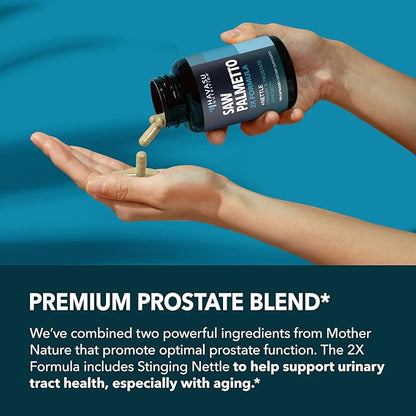 Saw Palmetto with Stinging Nettle Extract - 2X Formula Saw Palmetto Prostate Support Supplement for Men's Health - DHT Blocker for Men to Support Hair, Bladder and Prostate Health - 2 Month Supply