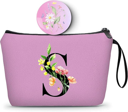 SEAMOON Women Birthday Unique Bride to be Bridal Shower Initial Gifts for Mom Sister Friend Her Teacher Aunt Makeup Cosmetic Bag with Mirror Mothers Day Christmas Graduation S