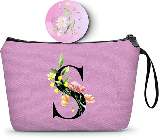 SEAMOON Women Birthday Unique Bride to be Bridal Shower Initial Gifts for Mom Sister Friend Her Teacher Aunt Makeup Cosmetic Bag with Mirror Mothers Day Christmas Graduation S