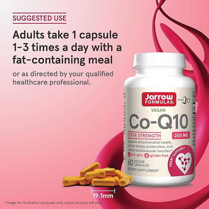 Jarrow Formulas Co-Q10, 200 mg, Antioxidant Support for Mitochondrial Health, Cellular Energy Production and Healthy Cardiovascular Function, 60 Veggie Capsules, 60 Day Supply