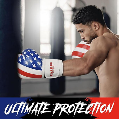 USA Flag Boxing Gloves for Men & Women, Boxing Training Gloves, Kickboxing Gloves, Sparring Punching Gloves, Heavy Bag Workout Gloves for Boxing, Muay Thai, American Flag Boxing Gloves