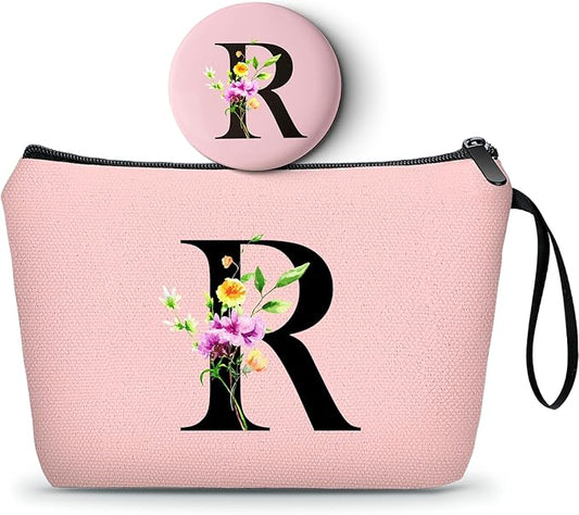 SEAMOON Women Birthday Maid of Honor Monogrammed Gifts for Bride Bridesmaid Sister Friend Her Teacher Makeup Cosmetic Bag with Mirror Mothers Day Christmas Graduation R