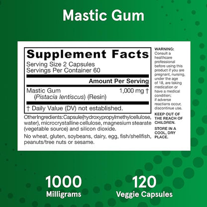 Jarrow Formulas Mastic Gum 1000 mg, Dietary Supplement for Gastrointestinal Health Support, 120 Veggie Capsules, 60 Day Supply, Pack of 12
