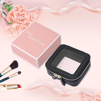 Small Makeup Bag Mini Clear Cosmetic Makeup Case & Toiletry Bag with Zipper Women's Purse Organizer & Car Essentials (Black, MINI-3)