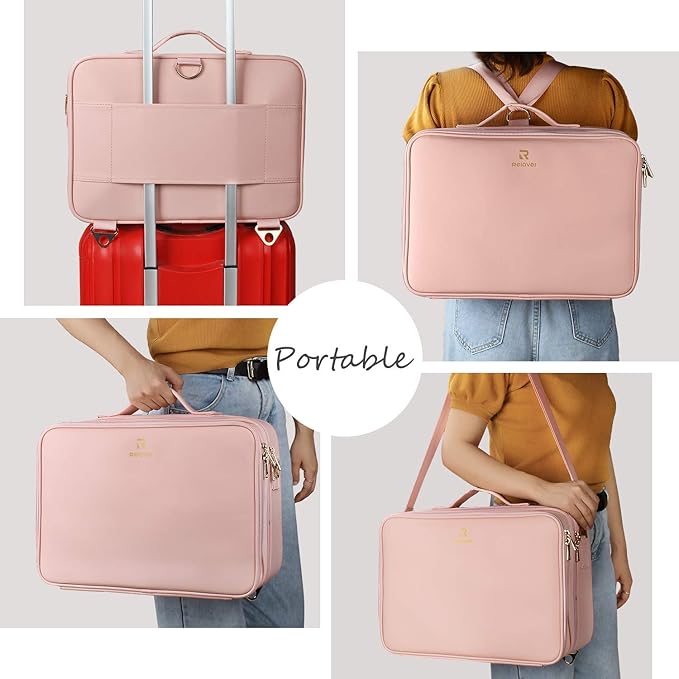 Relavel Travel Makeup Train Case Cosmetic Case Organizer Portable Artist Storage Bag with Adjustable Dividers for Cosmetics Makeup Brushes Toiletry Jewelry Digital Accessories