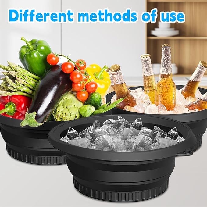 Facial Cold Plunge Bowl with Reusable Ice Cubes - Foldable, Durable Silicone Design for Face Ice Baths & Beauty Care(Black)