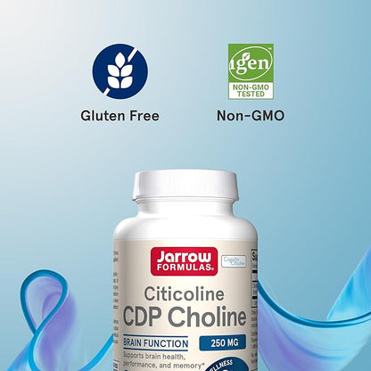 Jarrow Formulas Citicoline CDP Choline 250 MG, CDP Choline Supplement Supports Brain Health, Performance and Memory, 120 Capsules, Up to a 120 Day Supply
