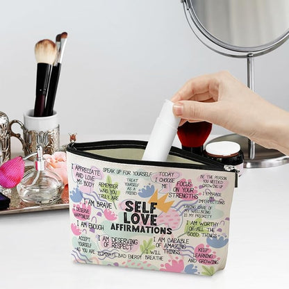 Positive Affirmations Makeup Bag Self Love Gifts Mental Health Gifts Inspirational Gifts for Women Female Girl Sister Friend Counselor Coworker Birthday Friendship Graduation Travel Toiletry Bag