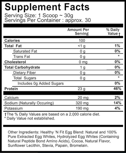 Healthy 'N Fit 100% Egg Protein -Chocolate 2lb, Lactose Free, Sugar Free, Naturally Sweetened