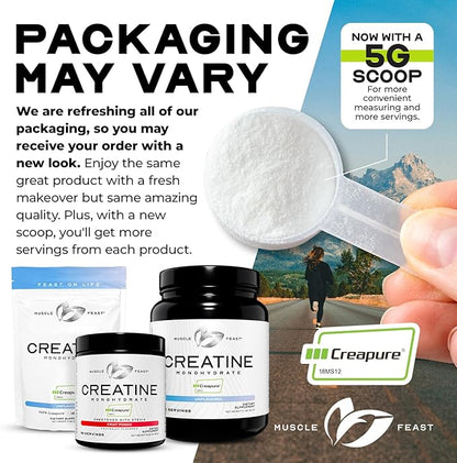 Muscle Feast Creapure Creatine Monohydrate Powder | Premium Pre-Workout or Post-Workout | Easy to Mix, Gluten-Free, Safe and Pure, Kosher Certified (2lb, Unflavored)