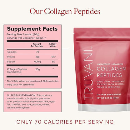 Truvani Hydrolyzed Collagen Peptides | Unflavored | 7 Servings | 20g Grass-Fed Collagen Protein Powder | Promotes Hair, Nail, Skin, and Joint Health | Keto | Dairy and Gluten Free | Women and Men