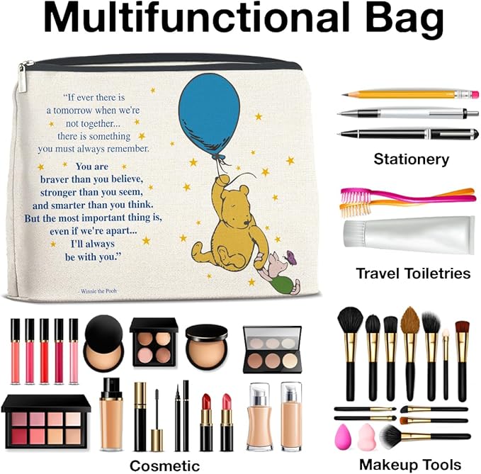 YeleY Inspirational for Women, Friendship Gifts, Winnie the Pooh Pooh Bear Makeup Bag for Teens Women Friends