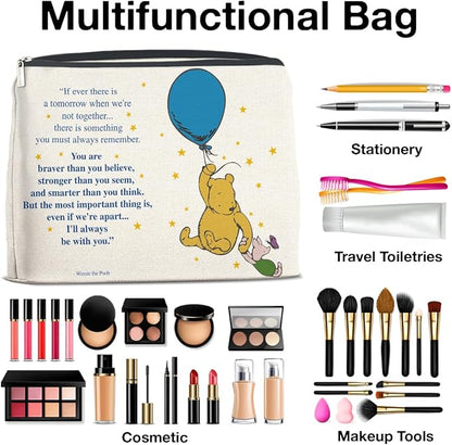 YeleY Inspirational for Women, Friendship Gifts, Winnie the Pooh Pooh Bear Makeup Bag for Teens Women Friends