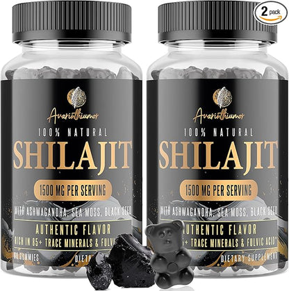 1500MG Shilajit Gummies for Men & Women, Shilajit Pure Himalayan Organic, with Ashwagandha, Sea Moss, Black Seed, Rich in Fulvic Acid, 85+ Trace Minerals, Authentic Flavor, 100% Natural, 120 Gummies