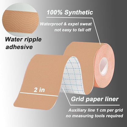 Pro Synthetic Kinesiology Tape Waterproof Athletic Tape [3 Rolls] 2inch x Long Roll 16ft Free Cut Tape for Ankle Wrists Knees Elastic Swimming Sports Activities Tapes（Flesh)