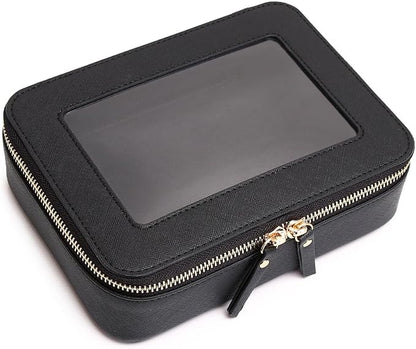 Clear Makeup Bag Transparent Travel Case for Cosmetics and Toiletries Women's Brush Bag and Clear Car Bag with Zipper (Black, M+)