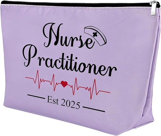 Mxrymvu New Nurse Practitioner Gifts Cosmetic Bag New Nurse Graduation Gifts NP Makeup Bag NP Est 2025 Graduation Christmas Birthday Present Travel Pouch Purple