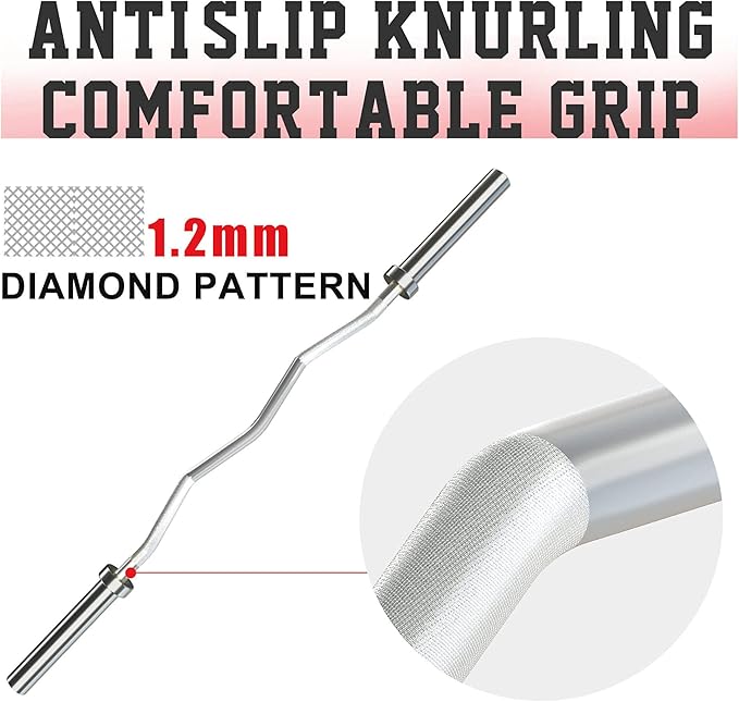 NW Curl Bar 4 Feet Super Curl Barbell 330lb Capacity 2 Inch