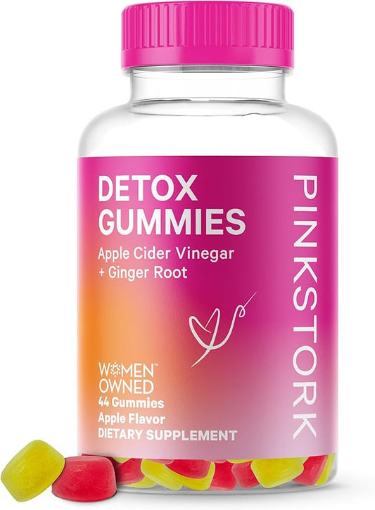 Pink Stork Detox Gummies, ACV Gummies with Ginger to Support Detox and Debloat, Metabolism, Gut Health and Digestion, Chewable Apple Cider Vinegar Gummies - 44 Count