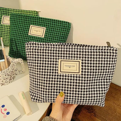 Cosmetic Bags for Women Makeup Bag Large Capacity Purse Travel Toiletries Zipper Storage Pouch Make up Brushes Organizer for Gifts (Houndstooth, Green)
