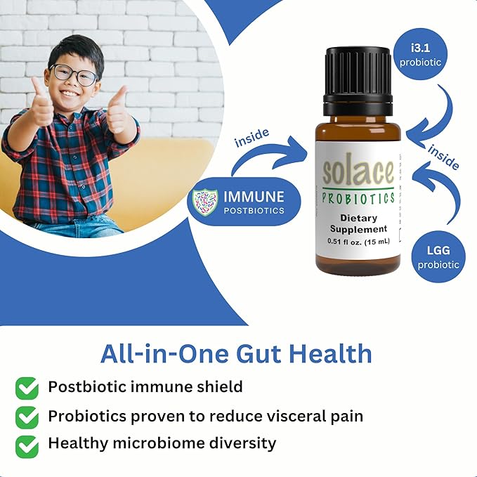 Solace Probiotics Liquid Formula for Adults and Kids - Concentrated Blend for Digestive Health and Immunity, Clinically Researched, Easy Syringe Application, Hypoallergenic - 15mL