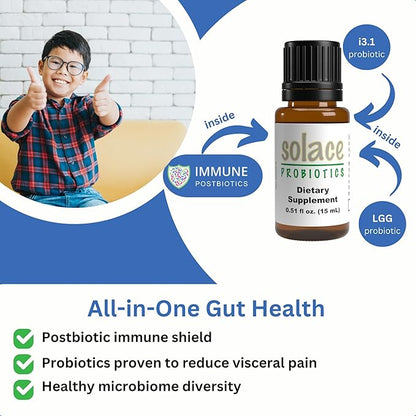 Solace Probiotics Liquid Formula for Adults and Kids - Concentrated Blend for Digestive Health and Immunity, Clinically Researched, Easy Syringe Application, Hypoallergenic - 15mL