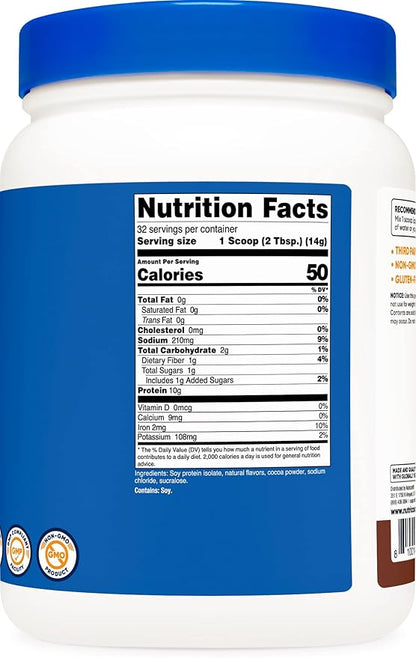 Nutricost Soy Protein Powder, 1 LB Chocolate, 10 Grams of Protein Per Serving, Vegetarian, Non-GMO & Gluten Free