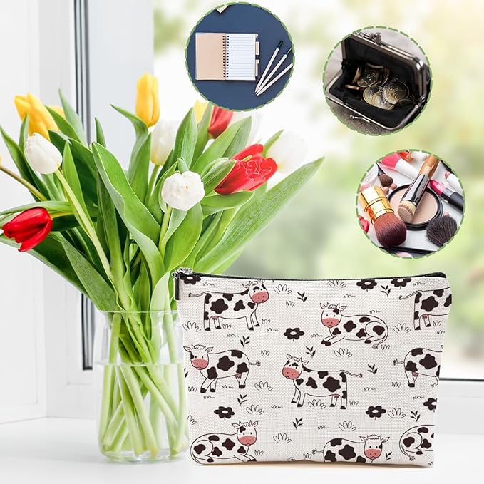 Cow Gifts Makeup Bag Cow Print Stuff Cosmetic Bag Cow Themed Gifts for Women Girls Friend Daughter Cow Stuff Cow Lover Gifts Travel Organizer Zipper Pouch Graduation Birthday Friendship Gifts
