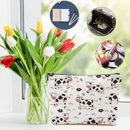 Cow Gifts Makeup Bag Cow Print Stuff Cosmetic Bag Cow Themed Gifts for Women Girls Friend Daughter Cow Stuff Cow Lover Gifts Travel Organizer Zipper Pouch Graduation Birthday Friendship Gifts