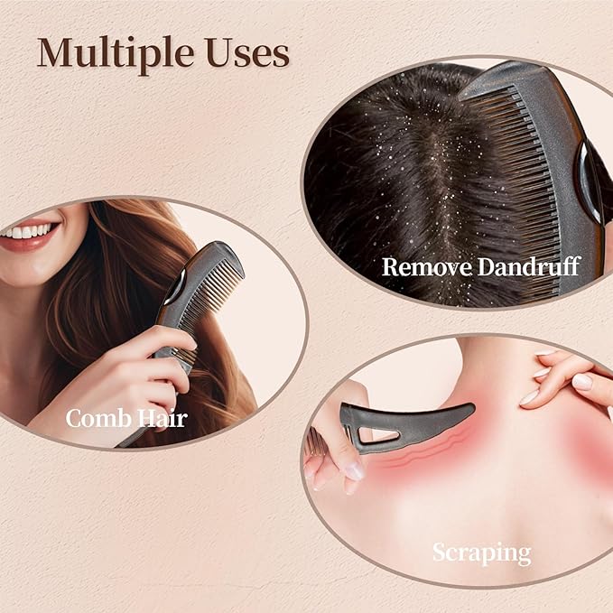 Dandruff Comb, Stainless Steel Fine Tooth Lice/Flea/Psoriasis Comb, Scalp Oil Buildup Removal Wide Hollow Tooth Button Hairbrush for Scalp Massage Care for Man Women and Kids (Brown)