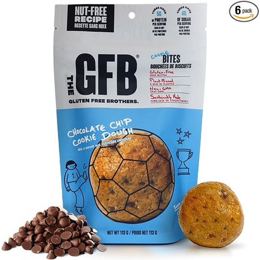The Gluten Free Brothers Chocolate Chip Cookie Dough Nut Free Bites - Allergen Friendly, Gluten Free, Soy Free Protein Balls – Plant Based Vegan Non-GMO Snack Size Protein Energy Balls, 4 oz (6 Count)