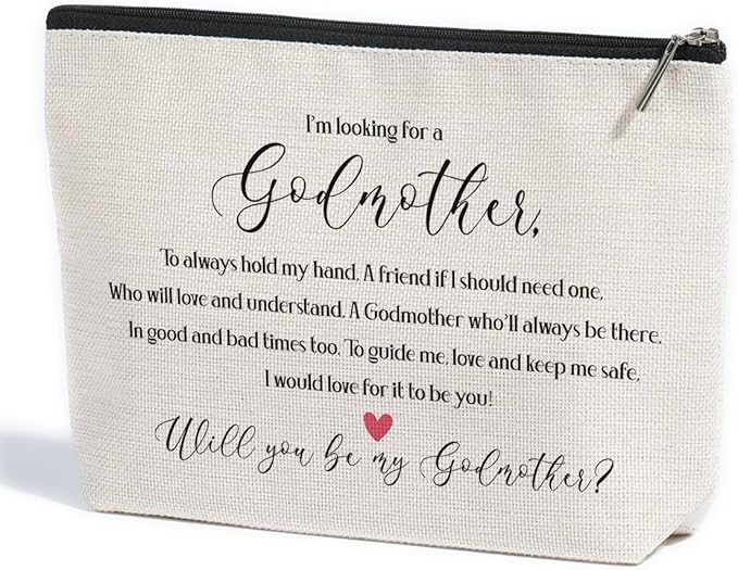 Godmother Proposal Gifts Will You be My Godmother to be Gift Godmother Makeup Bag Mothers Day Gifts from Godchild New Godmother Announcement Gift Cosmetic Bag for Best Friends Sister Bestie BFF