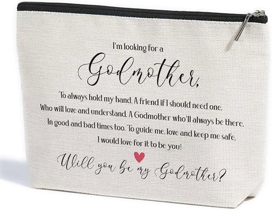 Godmother Proposal Gifts Will You be My Godmother to be Gift Godmother Makeup Bag Mothers Day Gifts from Godchild New Godmother Announcement Gift Cosmetic Bag for Best Friends Sister Bestie BFF