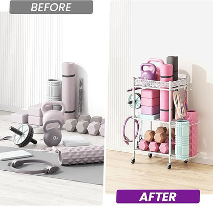 Yoga Mat Storage Rack, Home Gym Storage Rack, VOPEAK Workout Storage for Yoga Mat, Foam Roller, Equipment Gym Storage for Home Exercise and Fitness Gear (Metal)