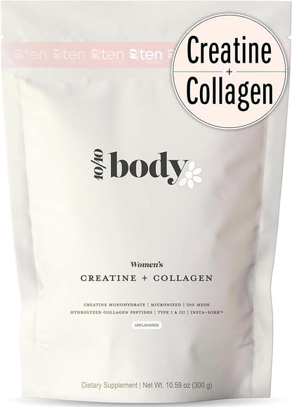New - Creatine + Collagen for Women – Supports Lean Muscle Growth & Development, Booty Gain, Energy & Recovery – 5g Creatine Monohydrate Plus 5000mg Collagen Peptides Combo – Unflavored, 30 Servings