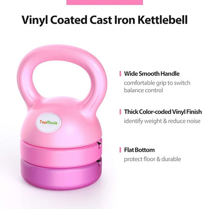 TopMade Adjustable Kettlebell Weights Set Cast Iron Exercise Fitness Kettle Ball Grip 5, 8, 9,12lb Free Weight Men Women Kettlebells for Home Gym Workout Ballistic, Core,Strength Training