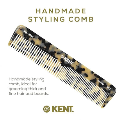 Kent 16T TW Fine Tooth and Wide Tooth Comb for Daily Grooming, Handmade Styling Comb for All Hair Types, Styling and Detangling Combs for Men and Women