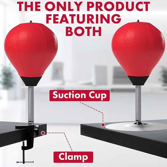 GLACIAL Stress Relief Desktop Punching Bag I Comes with Desk Clamp and Extra Strong Suction Cup