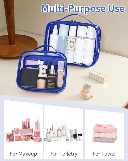 Wandering Nature Clear Makeup Bags 2 Pack Personalized Initial Makeup Pouch Preppy Small Cosmetic Pouch Organizer Travel Toiletry Bag, Birthday Gifts for Girlfriend Women