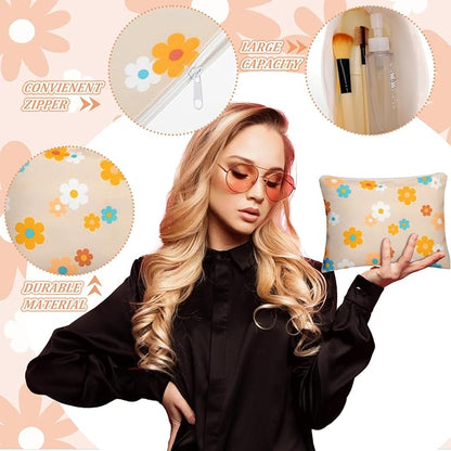 Kajaia 12 Pcs Daisy Floral Makeup Bags Bulk Fall Autumn Cosmetic Toiletry Bags Cute Portable Travel Purse Organizer Storage Zipper Pouch for Thanksgiving Christmas Women Adult Aesthetic Stuff
